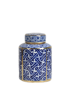 Amphora ceramic container with navy blue and gold hamptons 3