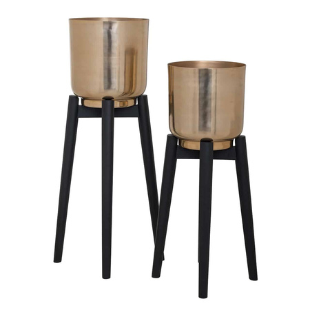 Set of two metal pots on stands, Jayce gold