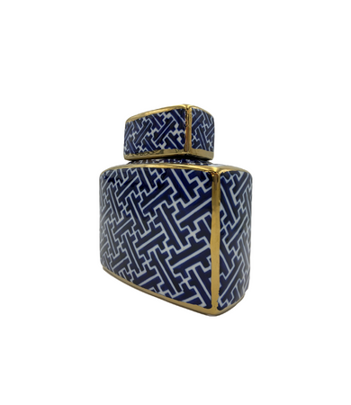 Amphora ceramic container with navy blue and gold hamptons 4