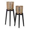 Set of two metal pots on stands, Jayce gold