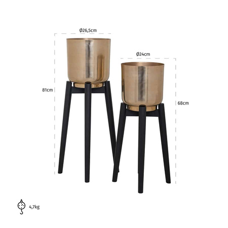 Set of two metal pots on stands, Jayce gold