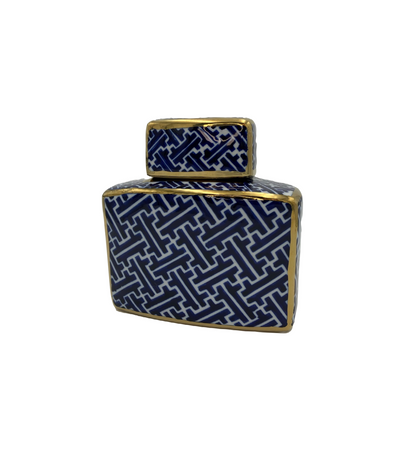 Amphora ceramic container with navy blue and gold hamptons 4