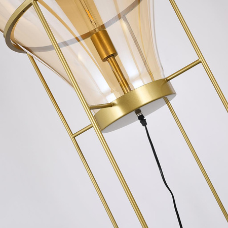 Lampa stojąca EDISON bursztynowa złota