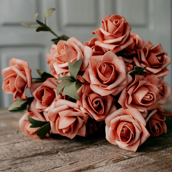 Mini Róże łososiowe - bukiet 5 szt.